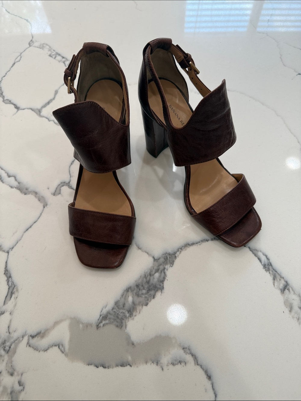 Banana Republic Brown Leather Block Heel Sandals